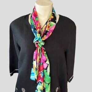 Vibrant Multicolored Floral Print Hand Made Rectangle Scarf & Matching Scrunchie